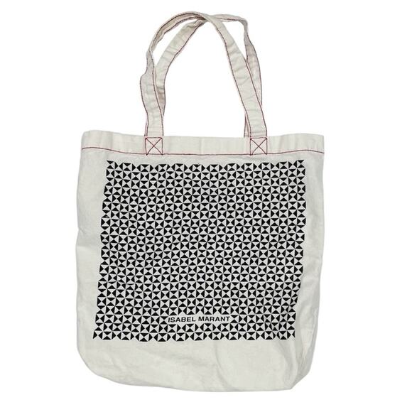 Isabel Marant Small Geometric Canvas Tote Bag Ivory Black Lightweight Designer - Picture 1 of 6